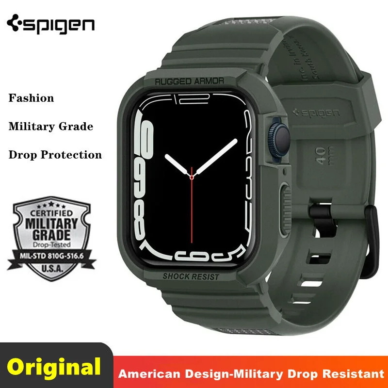 

Spigen Rugged Armor Pro Watch Case With Watch Strap All-in-one For Apple Watch Ultra SE 4 5 6 7 Cover 45mm 40mm 49mm 41mm 44mm