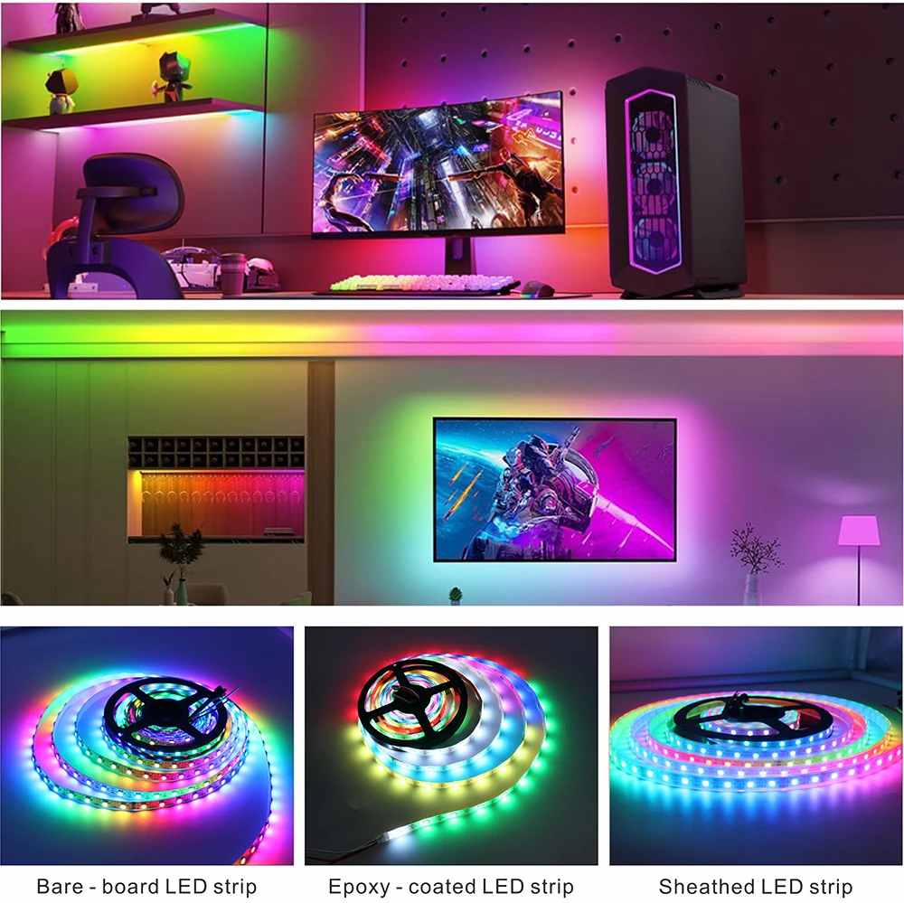 Фото DC5V WS2812B Светодиодная лента 30/60/74/96/144 светодиодов Smart RGB Pixel Strip Черная/белая печатная плата IP30/65/67 WS2811 IC Led Light 1 м/2 м/3 м/4 м/5 м №4