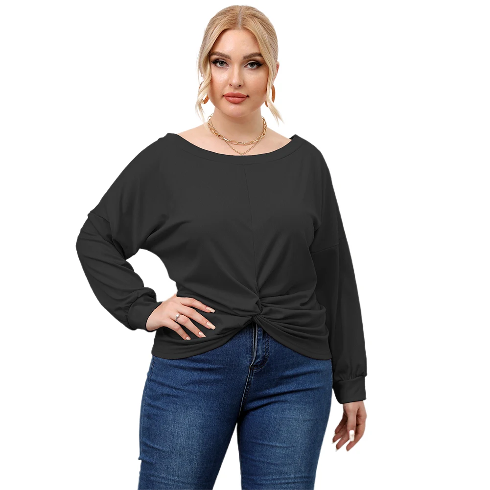 2022 NEW Women Plus Size Autumn Long Sleeve Solid Color Irregular Cross Women's Casual T-shirt Top Pajamas Home Clothes L-4XL