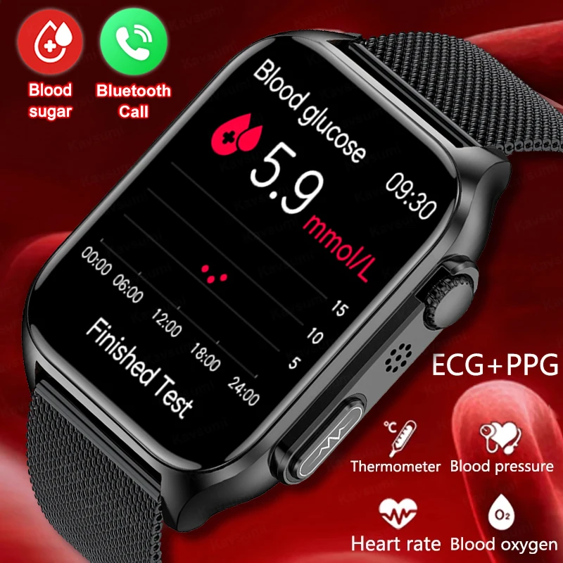 

Смарт-часы с Bluetooth для мужчин и женщин, фитнес-браслет с функцией измерения уровня сахара в крови, уровня кислорода в крови, температуры тела, сна, пульса