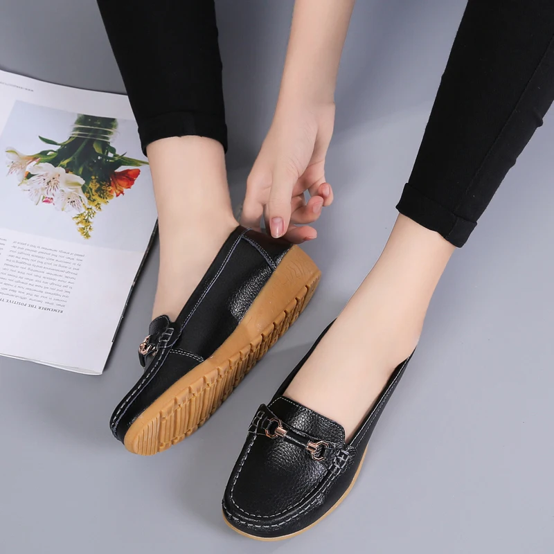 Spring Summer Women Flats Genuine Leather Woman Casual Shoes Luxury Ladies Loafers Female Slip-on Boat Shoes Tenis Moccasins