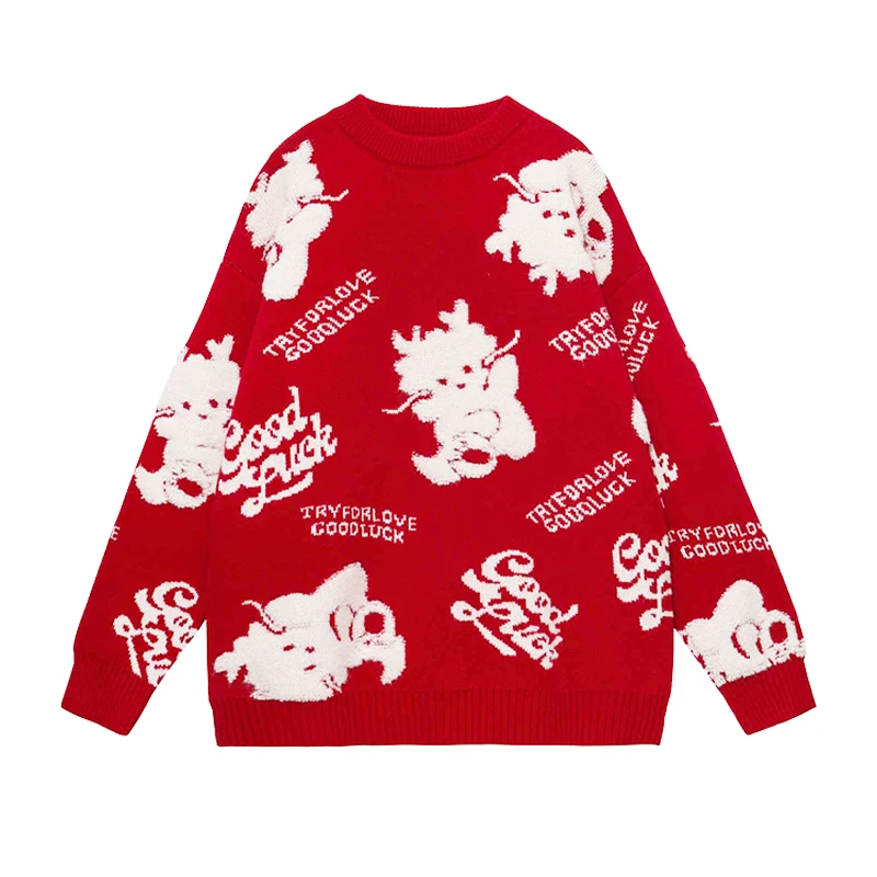 Dragon Year of Fate Couple look Red Sweater 2024 New Autumn and Winter High Sense Clothes Outerwear