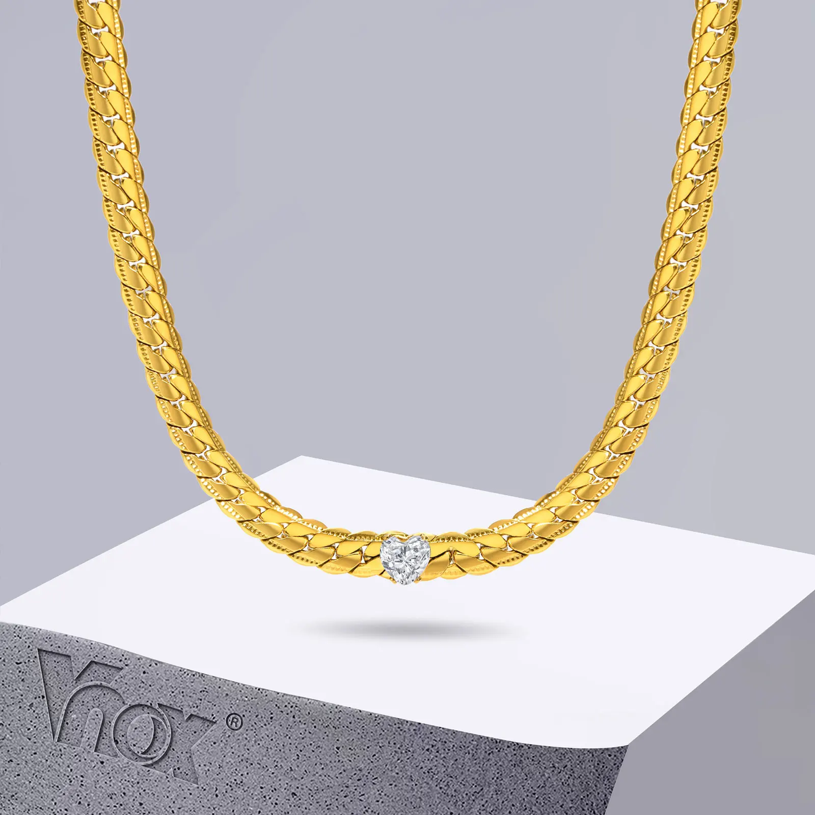 

Vnox 6mm Cuban Chain Necklaces for Women, Gold Color Stainless Steel Miami Curb Links with Bling Heart AAA CZ Stone Collar