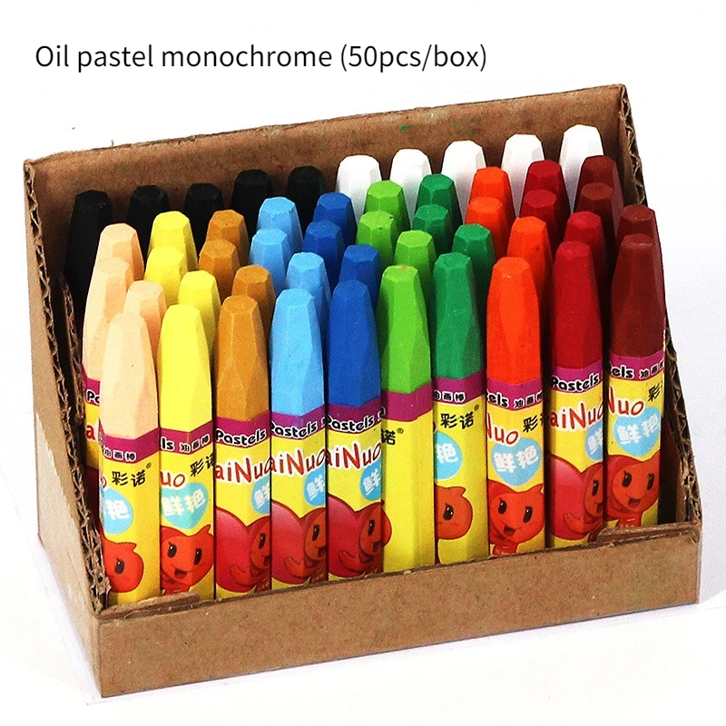 50pcs Monochrome Oil Pastels Set Paper Box Woodworking Markers Waterproof Not Dirty Hand Graffiti Coloring Crayons Art Supplies