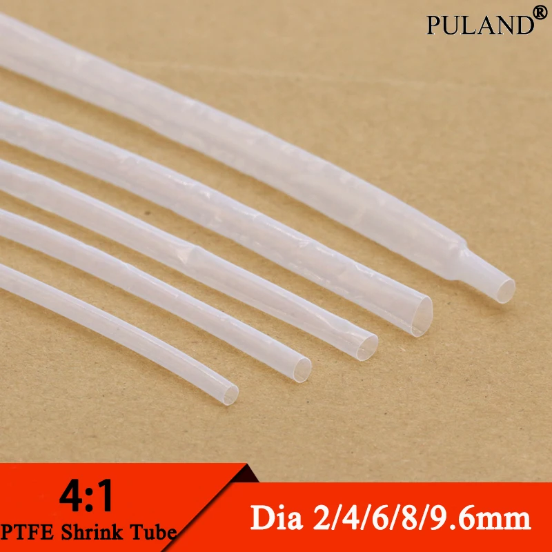 1 м, диаметр 2 мм, 4 мм, 6 мм, 8 мм, 9,6 мм, термоусадочная трубка из ПТФЭ 4:1, коэффициент усадки, высокая температура градусов. C/600V полупрозрачный