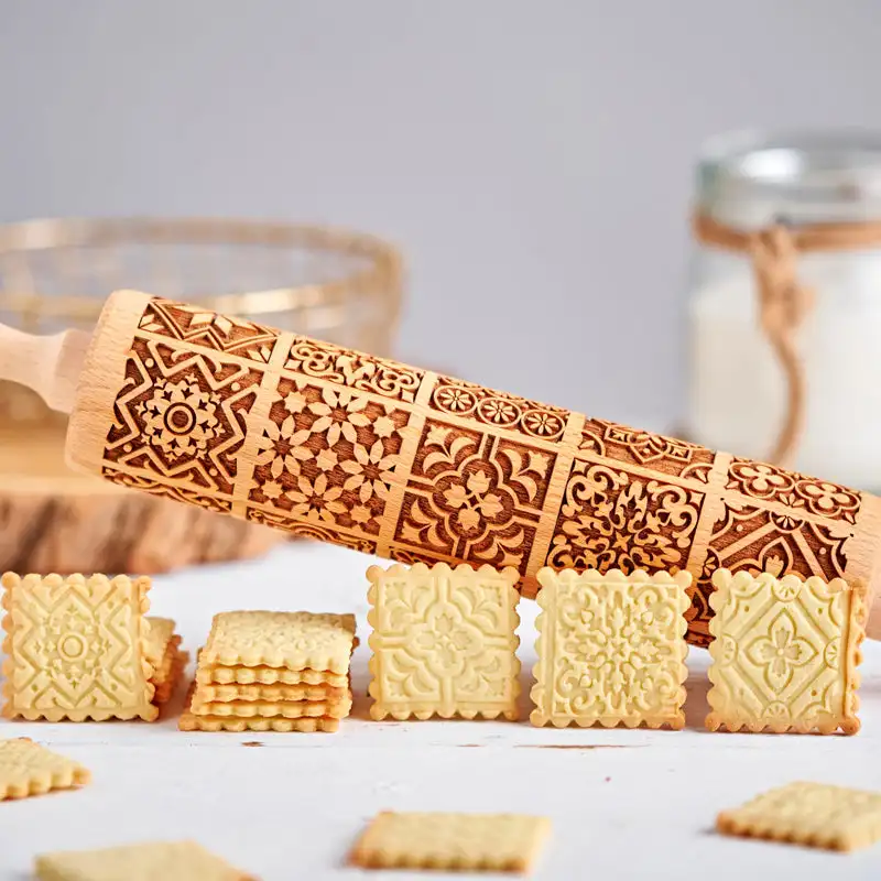

Arjmide European Window Grilles Embossed Rolling pin with Pattern Baking Tools Wooden Square For Cookie Tools Cookie Stamps