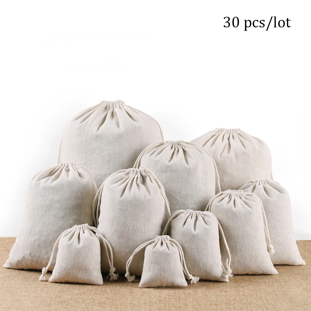 

30Pcs/Lot Organic Cotton Drawstring Storage Bags Biodegradable Eco-Friendly Bulk Bag for Food Reusable Home Organize Dust Bags