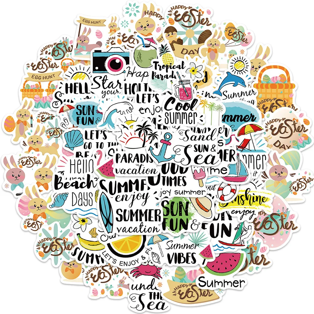 

10/30/56PCS Summer Bunny Cartoon Stickers Decals Decoration Suitcase Scrapbooking Phone Laptop Stationery Cute Kid Toy Sticker