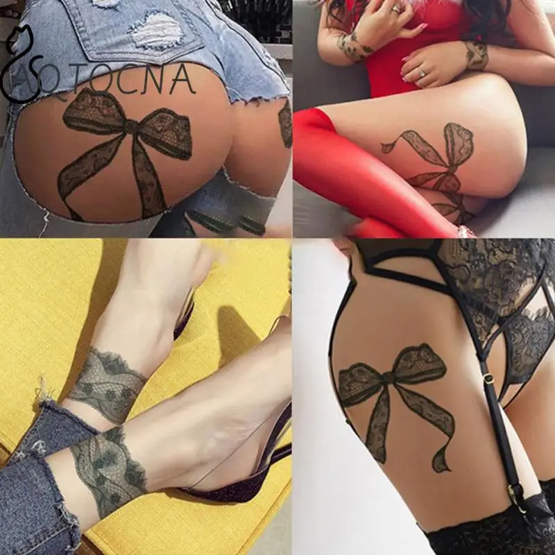 

Водостойкая Временная тату-наклейка, бант, Сексуальная кружевная бабочка, цветок, руки, ноги, боди-арт, флэш-тату, искусственная татуировка для мужчин и женщин