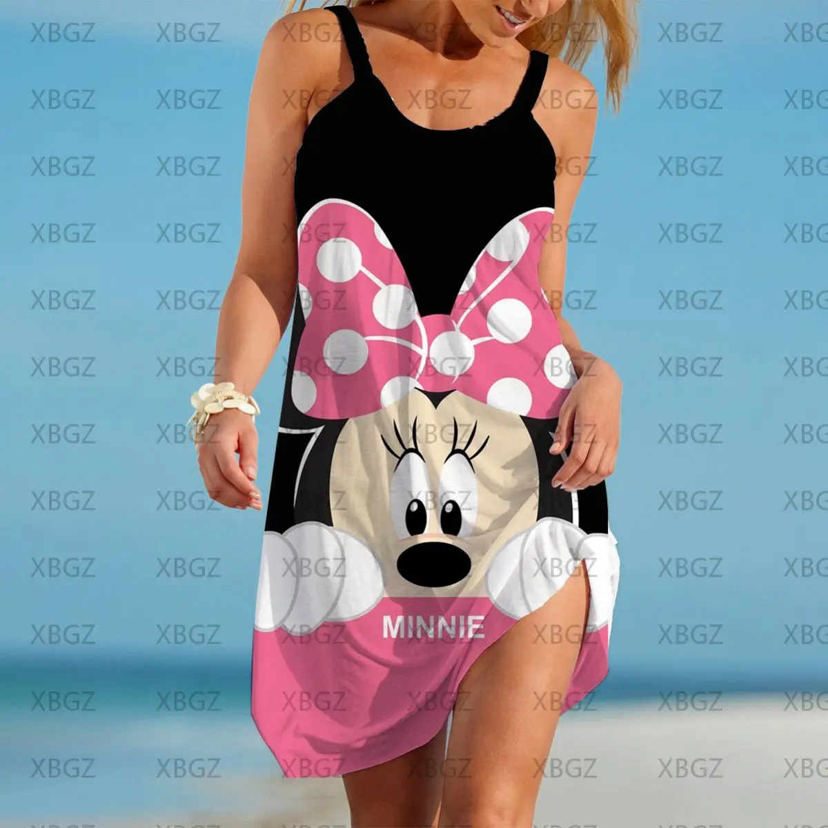 

Boho Elegant Dresses for Women Sling Beach Dress Minnie Mouse Women's Summer Sundresses Cartoon 3D Print Sexy Mickey Bodycon Y2k