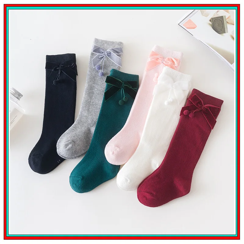 

Baby Infants Kids Toddlers Girls Princess Knee High Socks Leg Warmer Bow Cherry Solid Cotton Stretch Cute 0-3Y Children's Socks