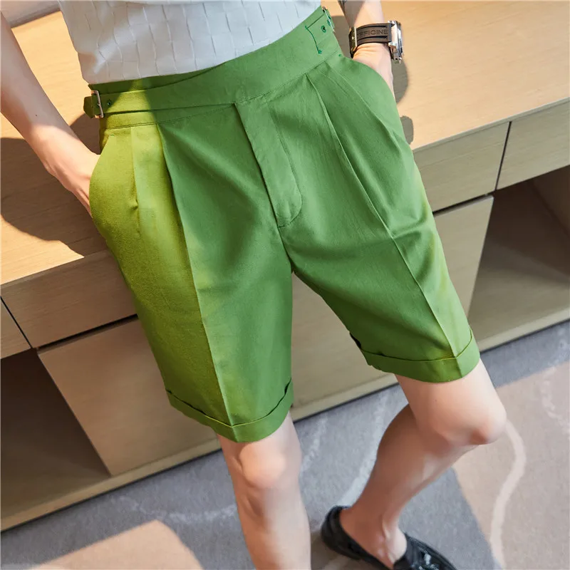 Summer Solid Color Suit Shorts Men Slim Fashion Social Mens Dress Shorts British Style Straight Casual Shorts Mens Formal Shorts