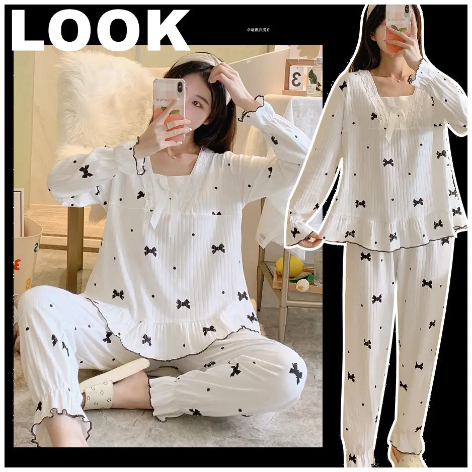 

Long Nightgowns Women Lace Girlish Full Sleeve Princess Style Autumn Nightdress Korean Version Lady Sexy Sleepwear Pure Female