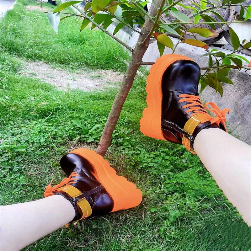 New Women's Wedge High Heel Boots 2022 Fashion Lace Up High Heel Ankle Boots Women's Party Goth Shoes Women Plus Size 36-43
