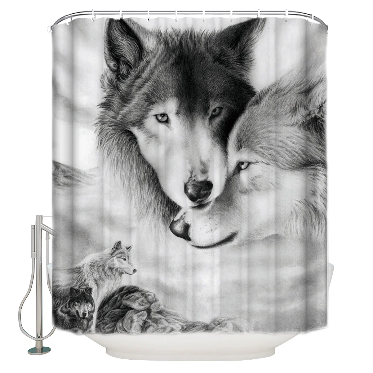 

Wolf Animal Couple Love Shower Curtains for Bathroom Home Decor Waterproof Bathroom Curtain Modern Design Bath Curtains