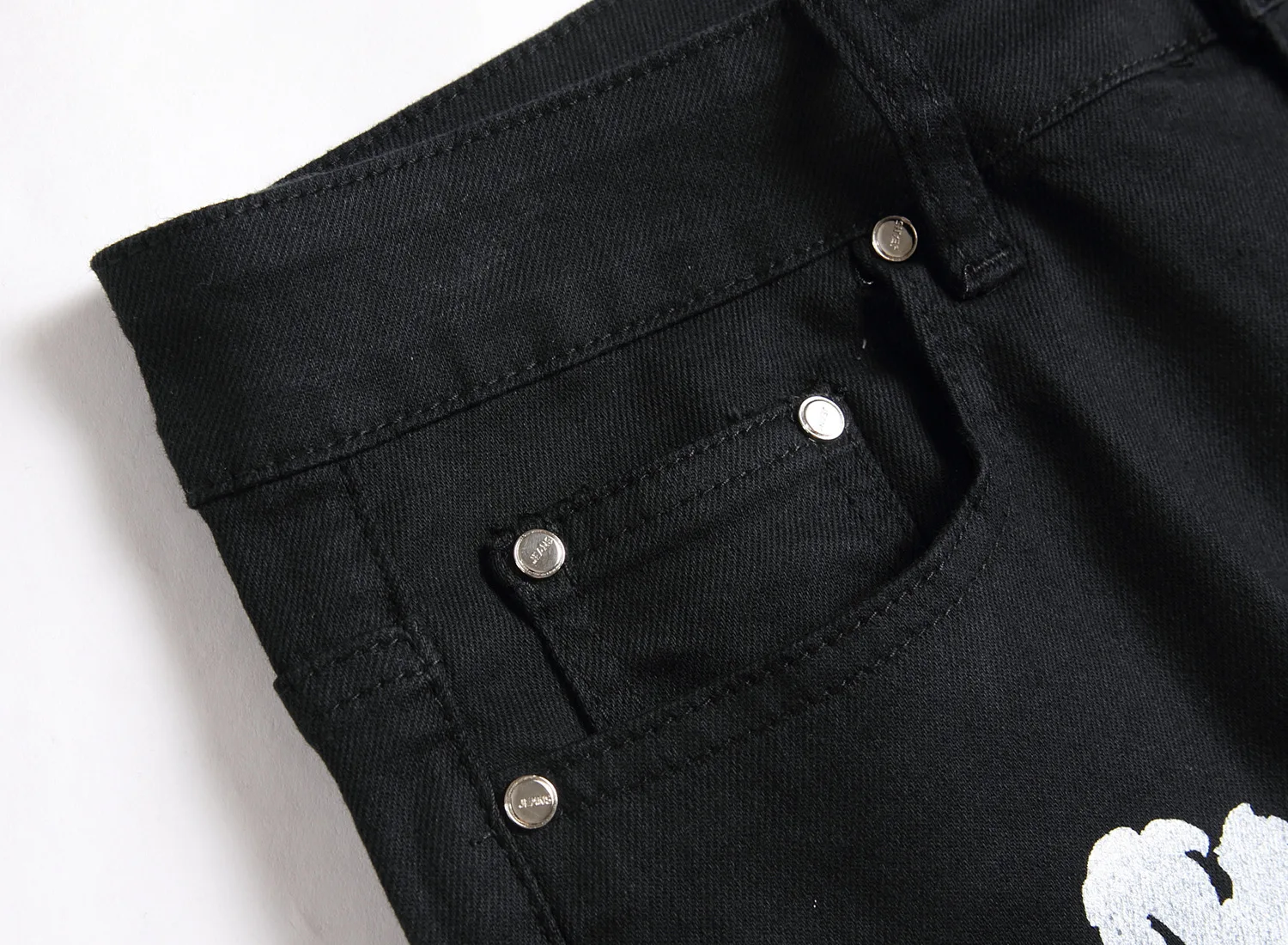 Мужские черные джинсы с принтом Стрейчевые облегающие брюки средней посадки