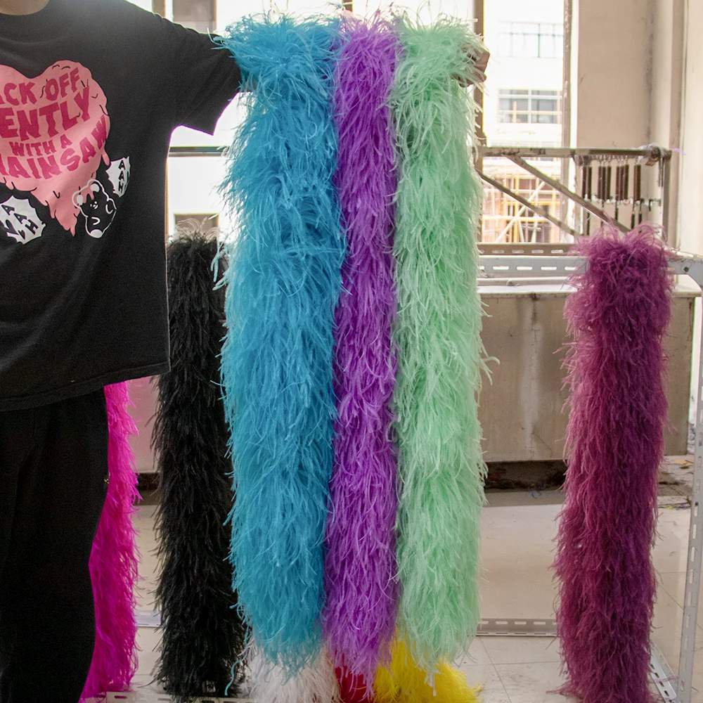 

1 2 3 4 6 Ply Thick Natural Feather Boa Fluffy White Ostrich Plumes 2 Meters Shawl for Wedding Dress Sewing Decoration Accessory