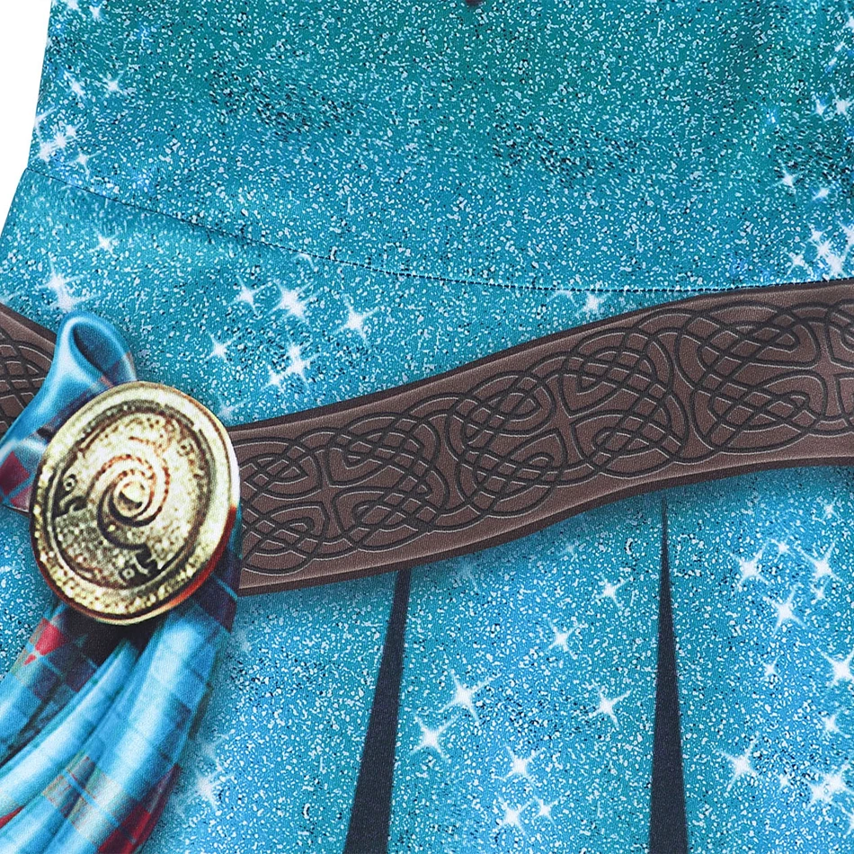 Girls Merida Long Sleeve Costume Kids 3D Print Brave Princess Dress Children Cosplay Halloween Carnival Theme Party Charm Outfit