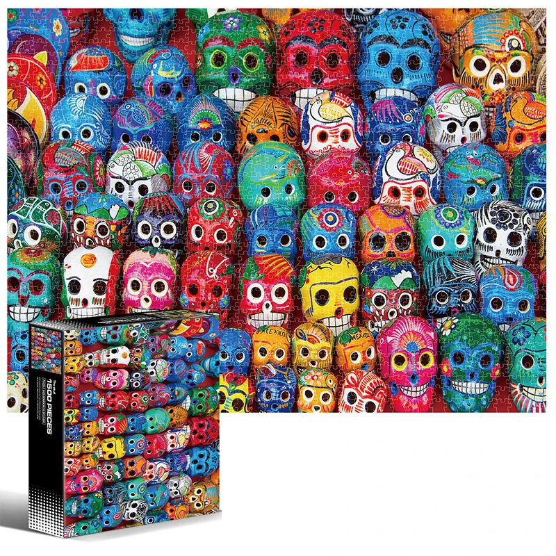 

Rainbow Skull Painting Puzzle 1500 Piece For Adult Paper Jigsaw Challenge Game Fidget Toy 60x80cm Gift Box Design Surprise