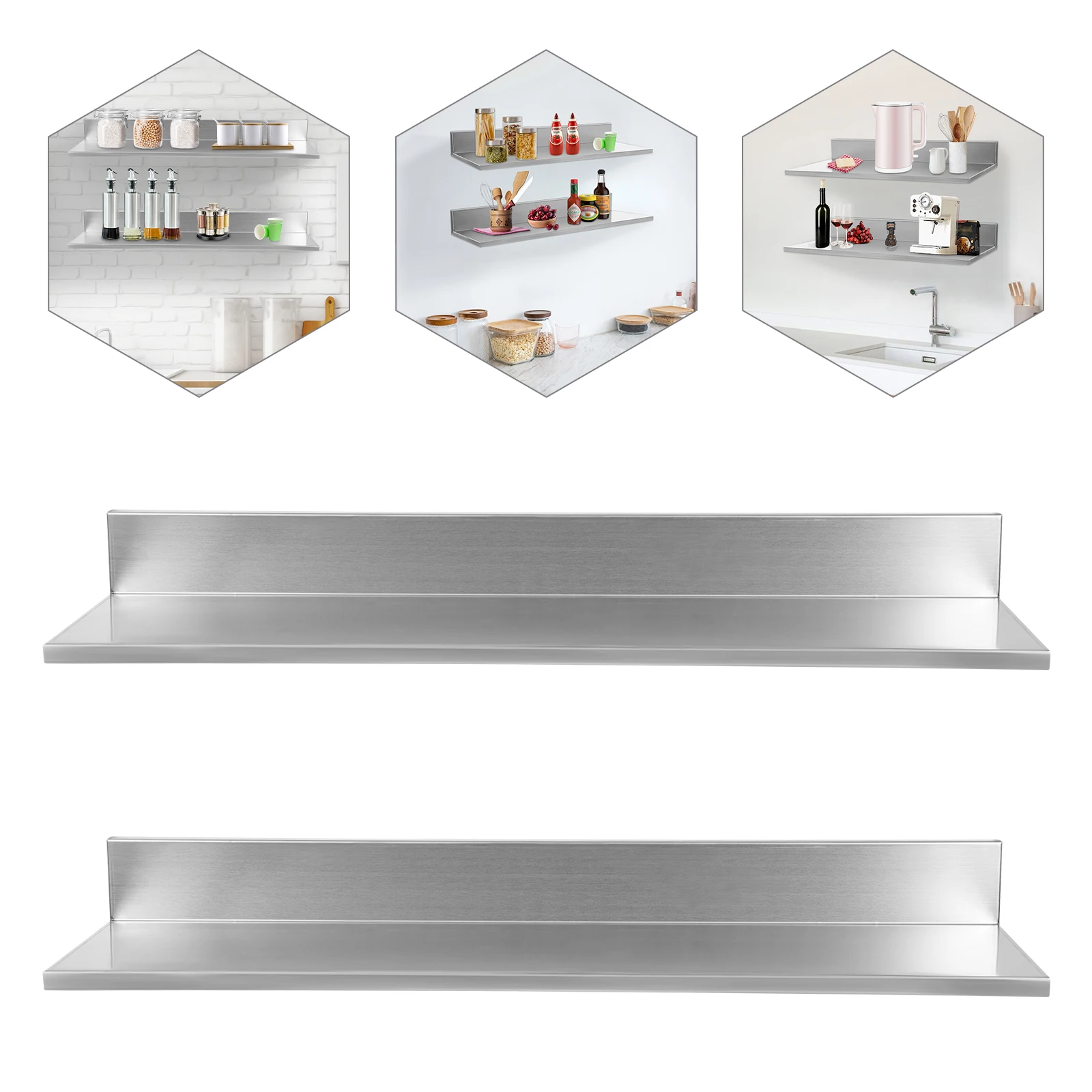 Серебряный стеллаж для хранения 2 шт. настенный из нержавеющей стали