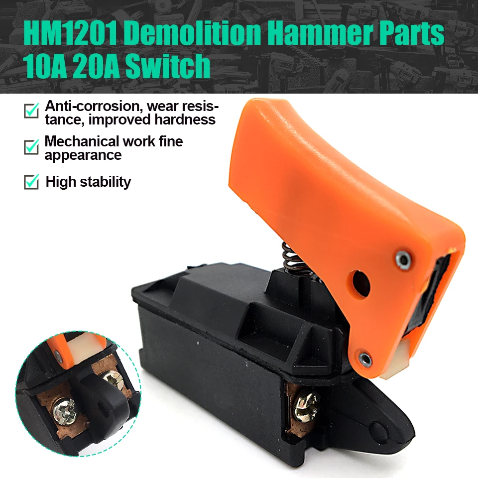 Переключатель 10A 20A, запасные части для Makita HM1201, отбойный молоток, электроинструменты, аксессуары, твердость, хорошая скорость Переключатель 10A 20A, запасные части для Makita HM1201, отбойный молоток, электроинструменты, аксессуары, твердость, хорошая скорость