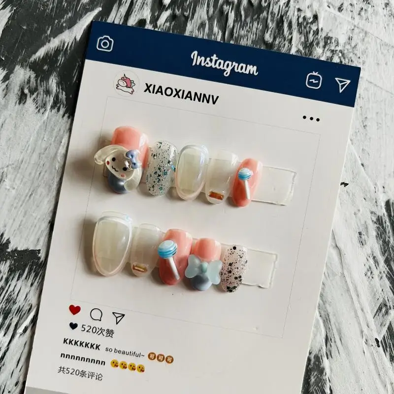 

DIY new Cartoon Sanrioed Cinnamoroll Kawaii Handmade Three-Dimensional Girl Heart Nail Patch toys for girl