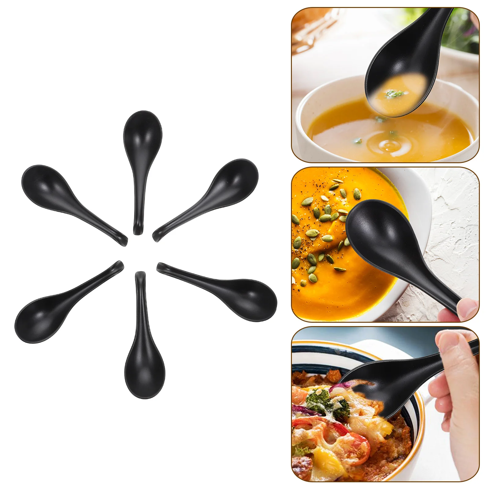 

6pcs Ramen Spoons Melamine Spoons Rice Spoons Soup Spoons Kitchen Spoons Porridge Spoons for Restaurants Home Hotels