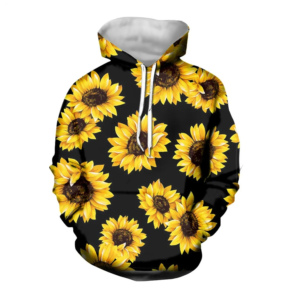 Fashion Style  Winter Hoodies Sunflower 3D Printing Men and Women Casual Warm Sweatshirts Long Tops   Long Sleeve Pullover