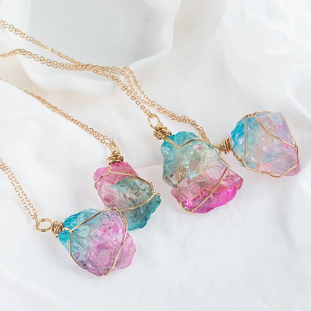

Vintage Alloy Valentine's Day Gifts Attractive Jewelry Crystal Pendant Thin Chain Choker Natural Stone Necklace