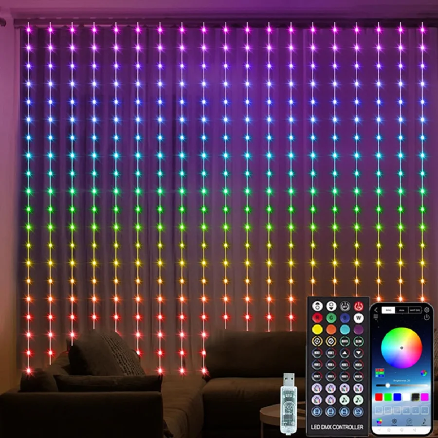 

Умные светодиодные гирлянды-шторы RGB 3 метра