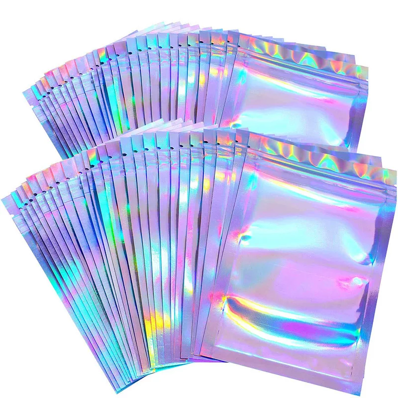 Eyelashe Package In Bulk Holographic Laser Zip Lock Bag Necklace Storage Custom Brand Logo Sticker Wholesale Idea Gift Packaging