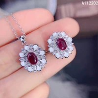 retro classic natural garnet jewelry set 925 sterling silver inlaid purple gemstone womens pendant necklace ring wedding gift