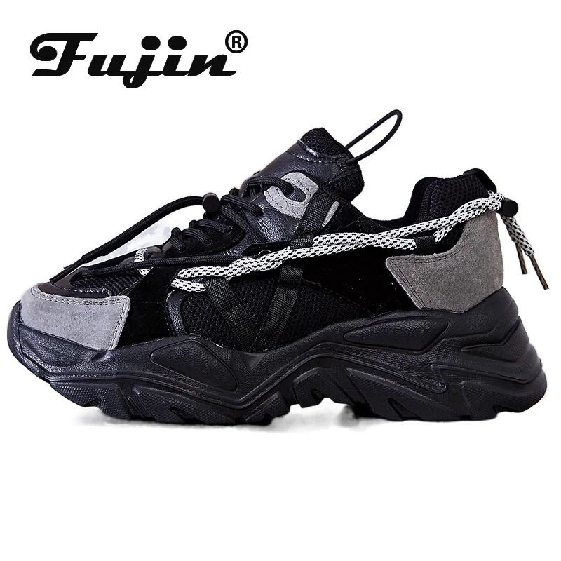 

Fujin 7.5cm Air Mesh Pig Suede Women Platform Wedge Chunky Sneakers Hollow Causal Summer Comfy Fashion Lace Up Ergonomic Shoes