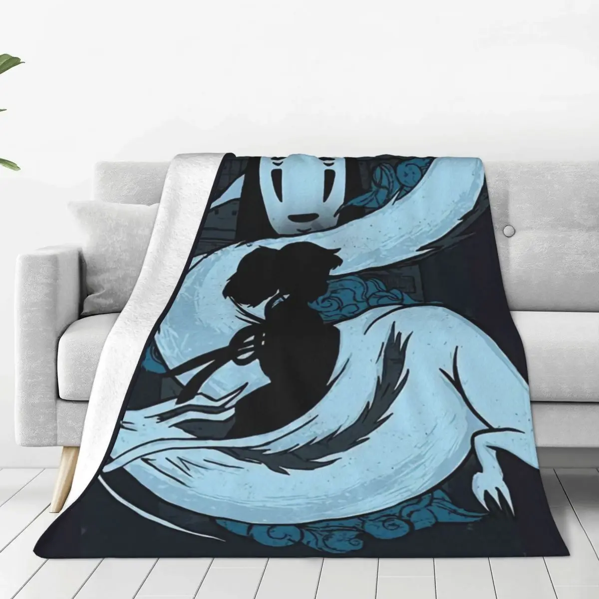

Покрывало с изображением призрака из мультфильма «Голубой дракон», модное уютное флисовое супермягкое одеяло для пикника с рисунком японс...