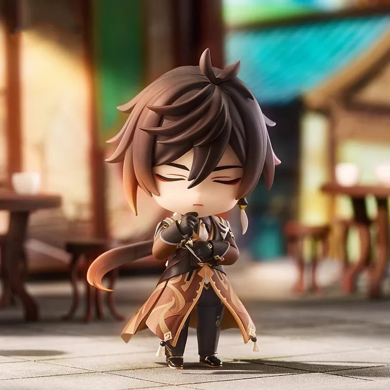 Kawaii Q версия Zhongli Фигурка Genshin Impact Аниме ПВХ Модель Скульптура Ручная работа