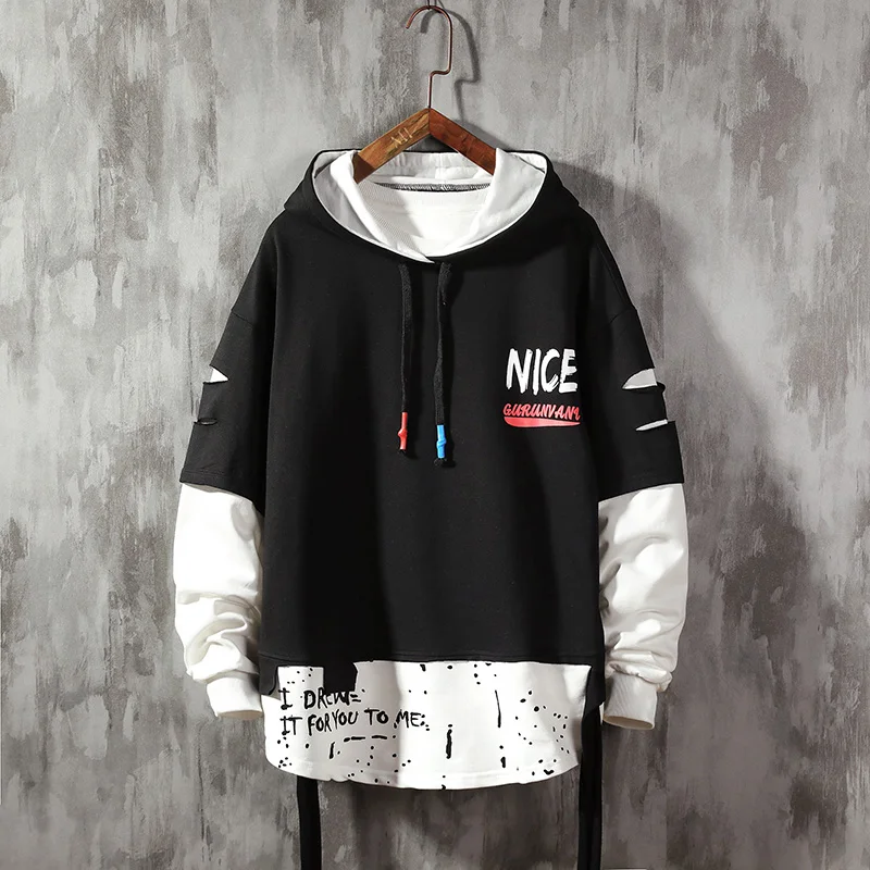 

Men Ribben Hoodies Autumn Male Fashion Hoodies Men's Sweatshirts Solid Color Splice Hoodies Street Style