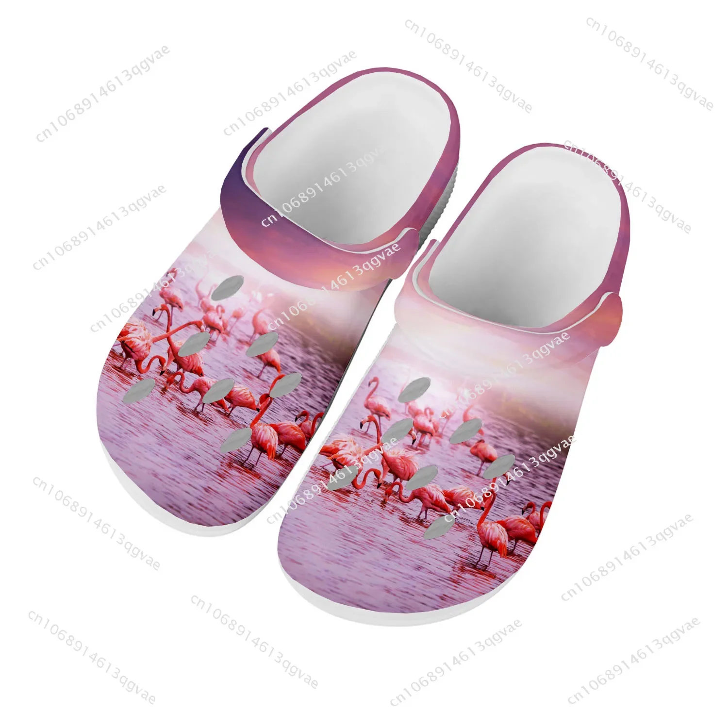 

Flamingo Printed Home Clogs Custom Water Shoes Mens Womens Teenager Sandals Garden Clog Breathable Beach Hole Slippers White