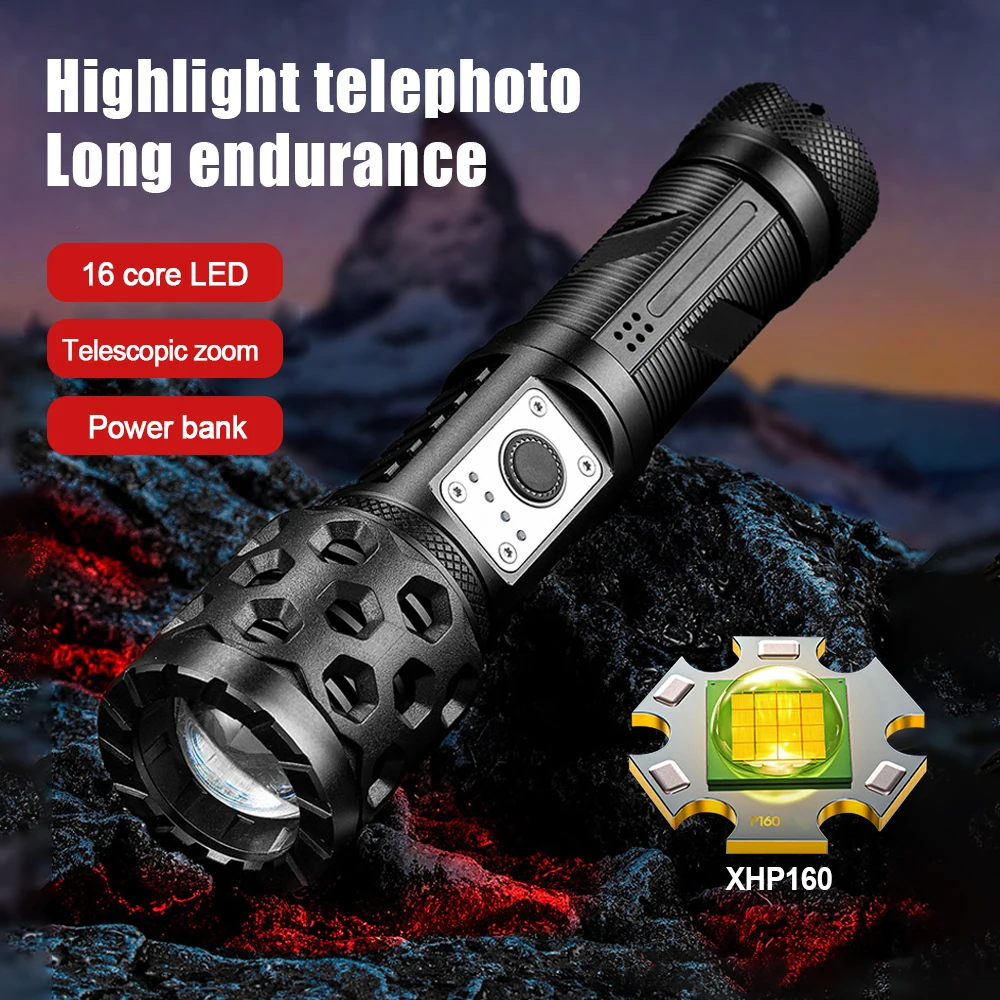 

LED Flashlight Rechargeable Super Bright Xhp160 LED Flashlight Powerful Military Flashlight 16core USB Recharg Flashlight Torch