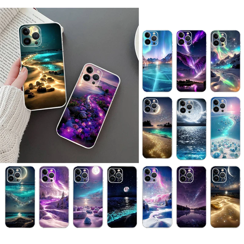 

Phone Case For iphone 14 Pro Max 13 12 11 Pro Max XS XR X 12mini 7 8 14 Plus SE Night Sky Moon Aesthetic Case Funda