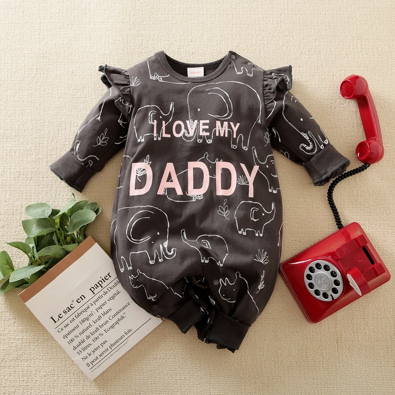 

Hibobi Design Baby Girl Newborn Clothes Elephant Letter Pattern Jumpsuit Rompers Cotton Long Sleeve Toddler Infant Clothing