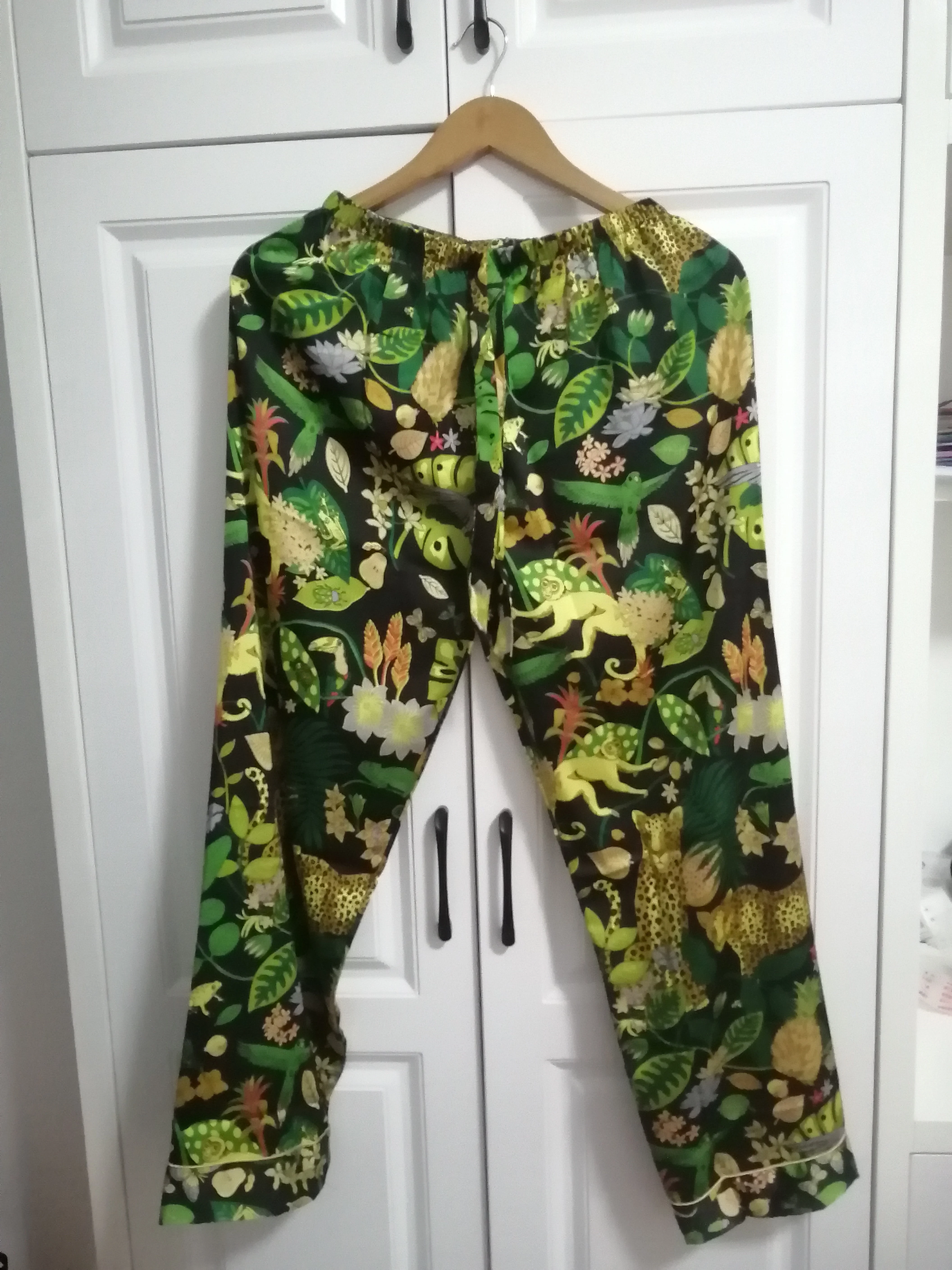 Silk Satin Forest Green Printed Pajama Set Homewear Sleepwear for Women Summer 2 Pieces Long Sleeve Pyjama Homewear 2023 New