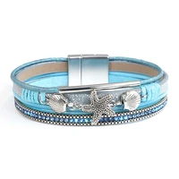 amorcome boho metal seashell starfish beads charm shiny rhinesotne leather wrap bracelets vintage summer beach femme jewelry