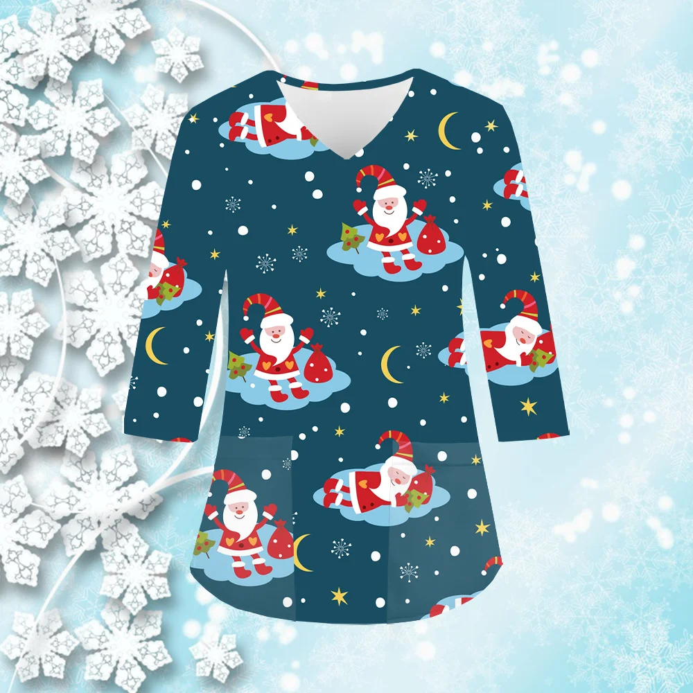 Осенне-рождественская медицинская форма с милым мультяшным принтом топы для