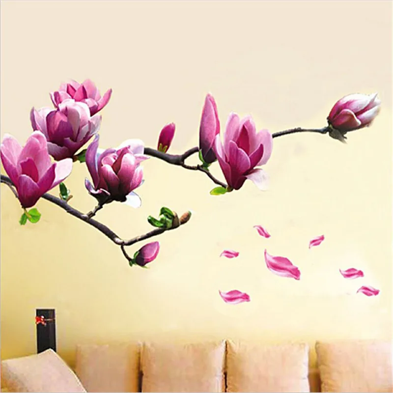 

Fashion Magnolia Blossoms Sticker Wall Sticker Removable Hall Wall Paper Paste Flowers DIY Home Bedroom