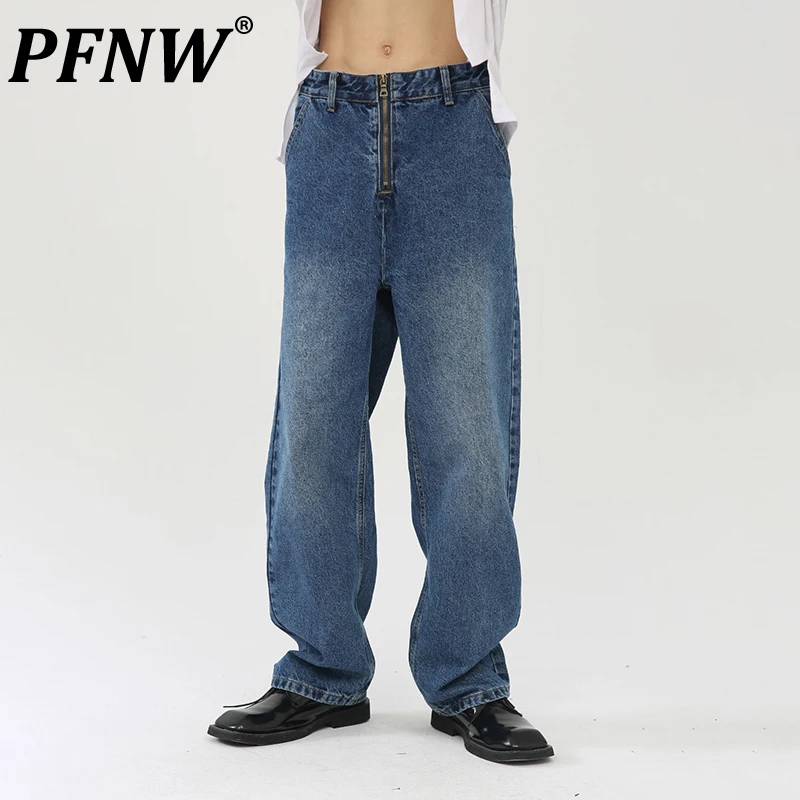 

Мужские свободные джинсовые брюки PFNW, винтажные повседневные Прямые джинсовые брюки с диагональными карманами, на молнии, в Корейском стиле, весна-осень 2023