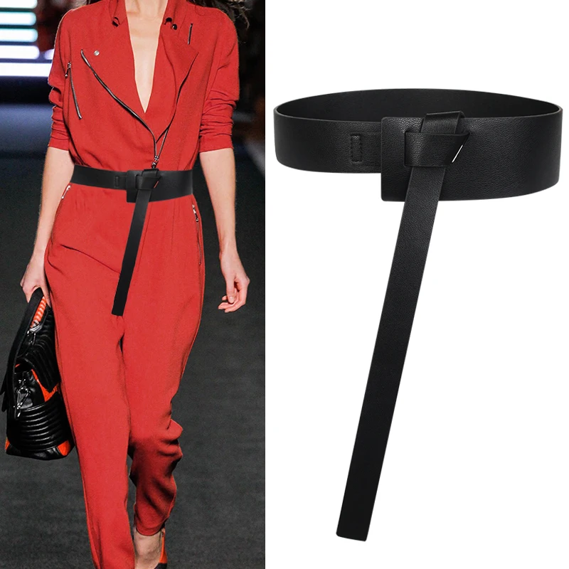 

PU Leather Belt for Women Decoration Accessaries Waistbands Black Knotted Simple Corset Long Wide Fashion Women Strap Waist Belt