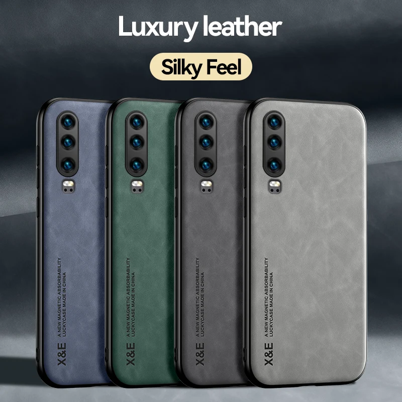 

Luxury Leather Silky Feel Phone Case For Huawei P20 P30 P40 Lite P50 Mate 20 30 40 Pro Nova 9 7 7i 6 Se 5 4E Car Magnetic Cover