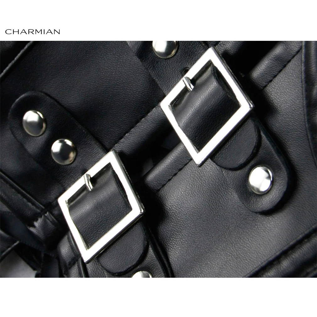 Charmian Women Steampunk Gothic Leather Costume Shoulder Jacket Shrug Armor Black High Neck Rivet Corset Shrug Halloween Costume