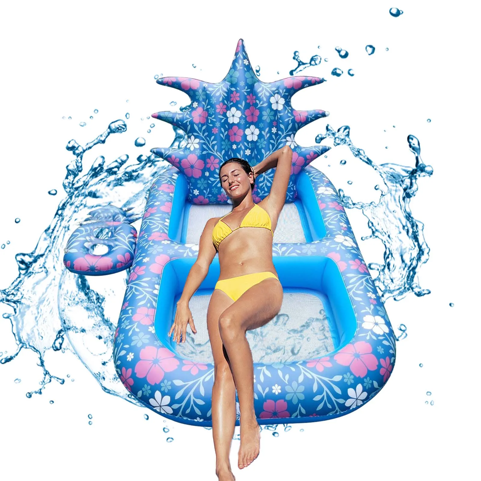 

Pineapple Hammock Pool Float Swimming Pool Inflatable Lounger With Backrest & Drink Holder Kids Adults Floatie Pool Lounger For