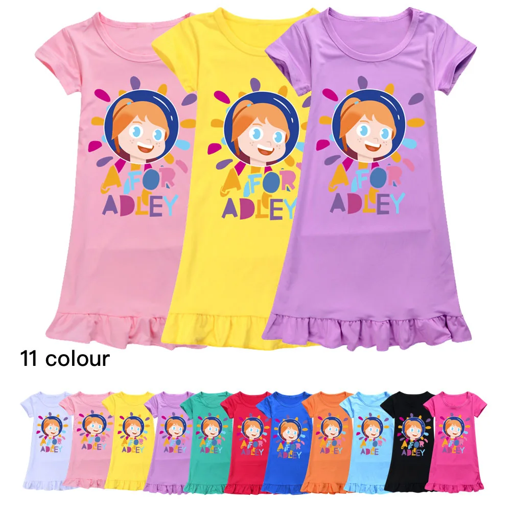 

Girls Princess A FOR ADLEY Nightgowns Summer Short Sleeve Cartoon Nightdress Toddler Sleepwear Kids Girls casual Pajamas dress